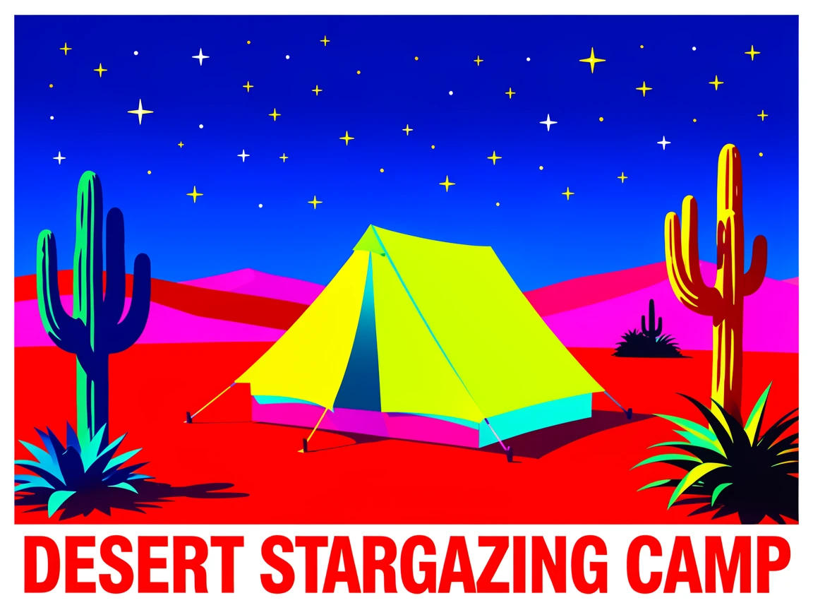 Desert stargazing camp with a glowing tent