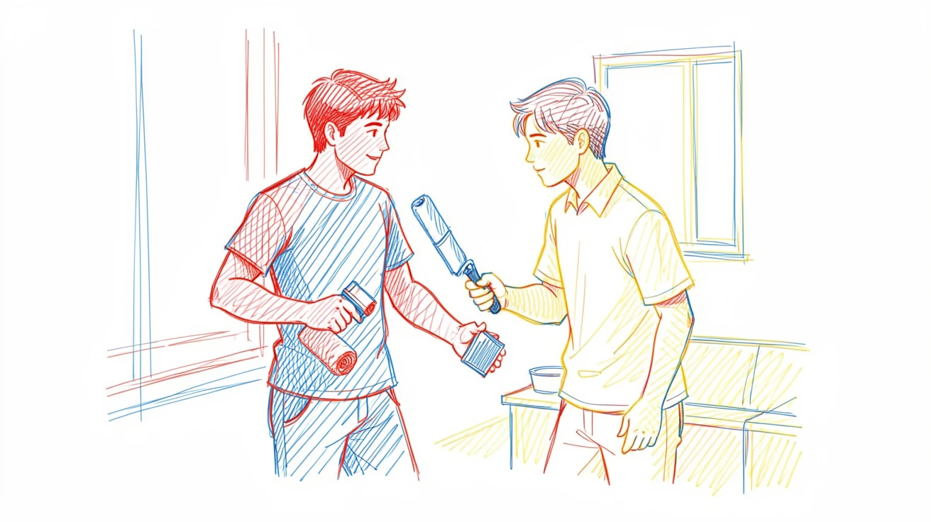 A young couple painting a room together in their first home