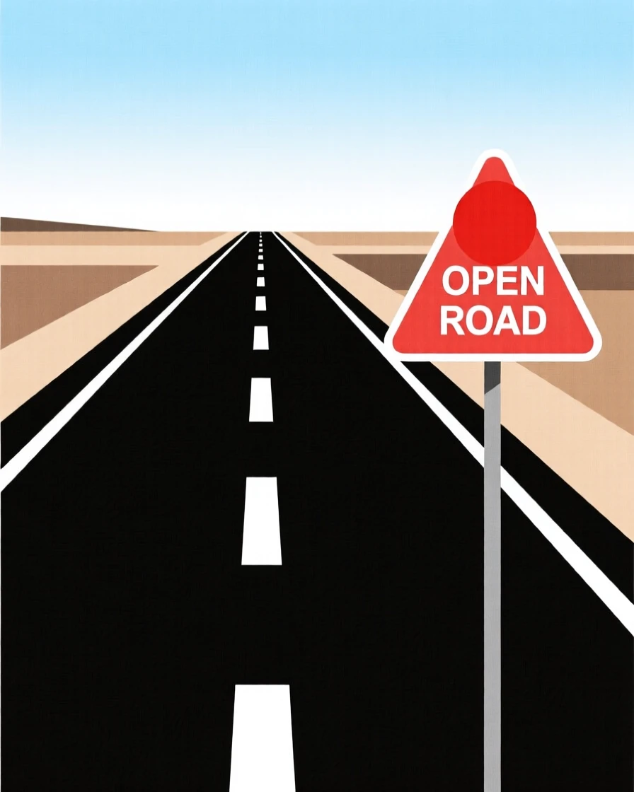 A road trip scene with an open highway ahead