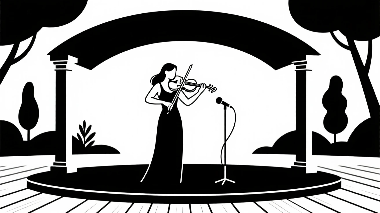 A violinist performing on an outdoor stage.