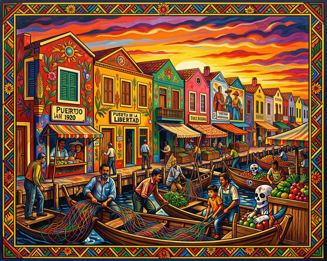 A row of brightly painted rowhouses along a harbor