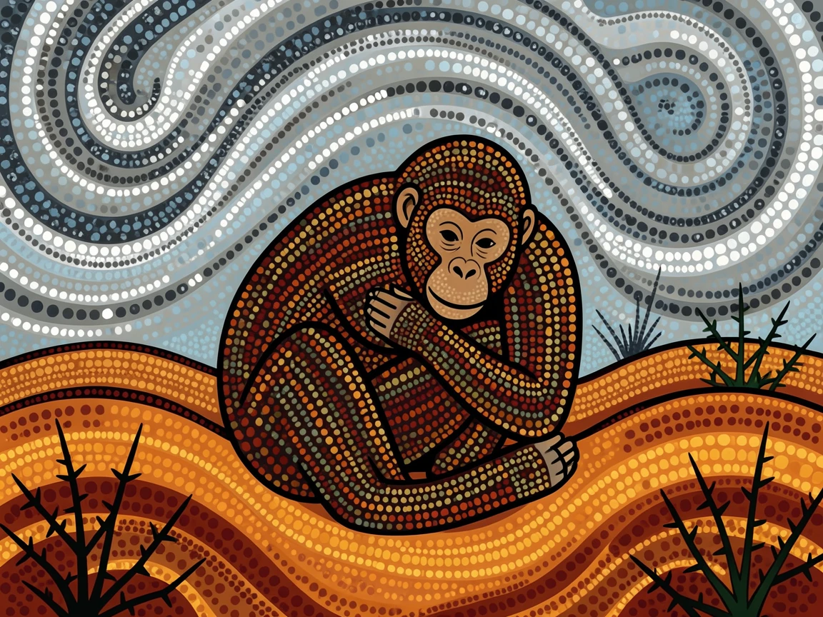 A chimpanzee sheltering from a desert storm