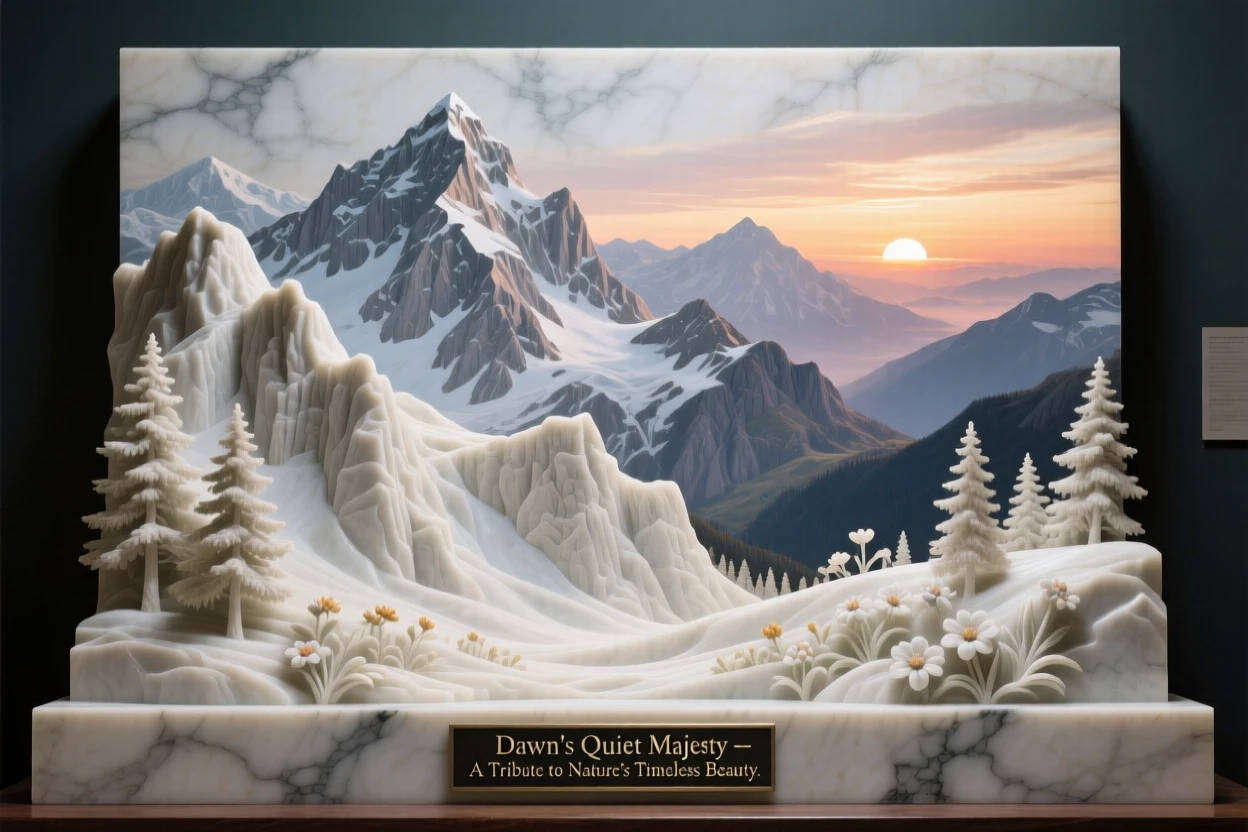 A breathtaking view of a dramatic mountain range at sunrise, rich with color and atmosphere, evoking peace and wonder