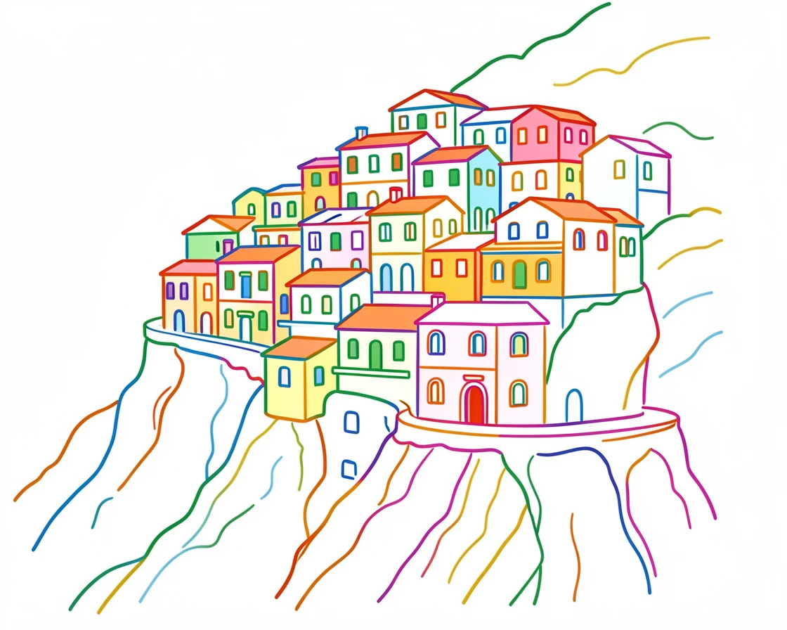 The colorful houses of a Cinque Terre village clinging to a cliffside.