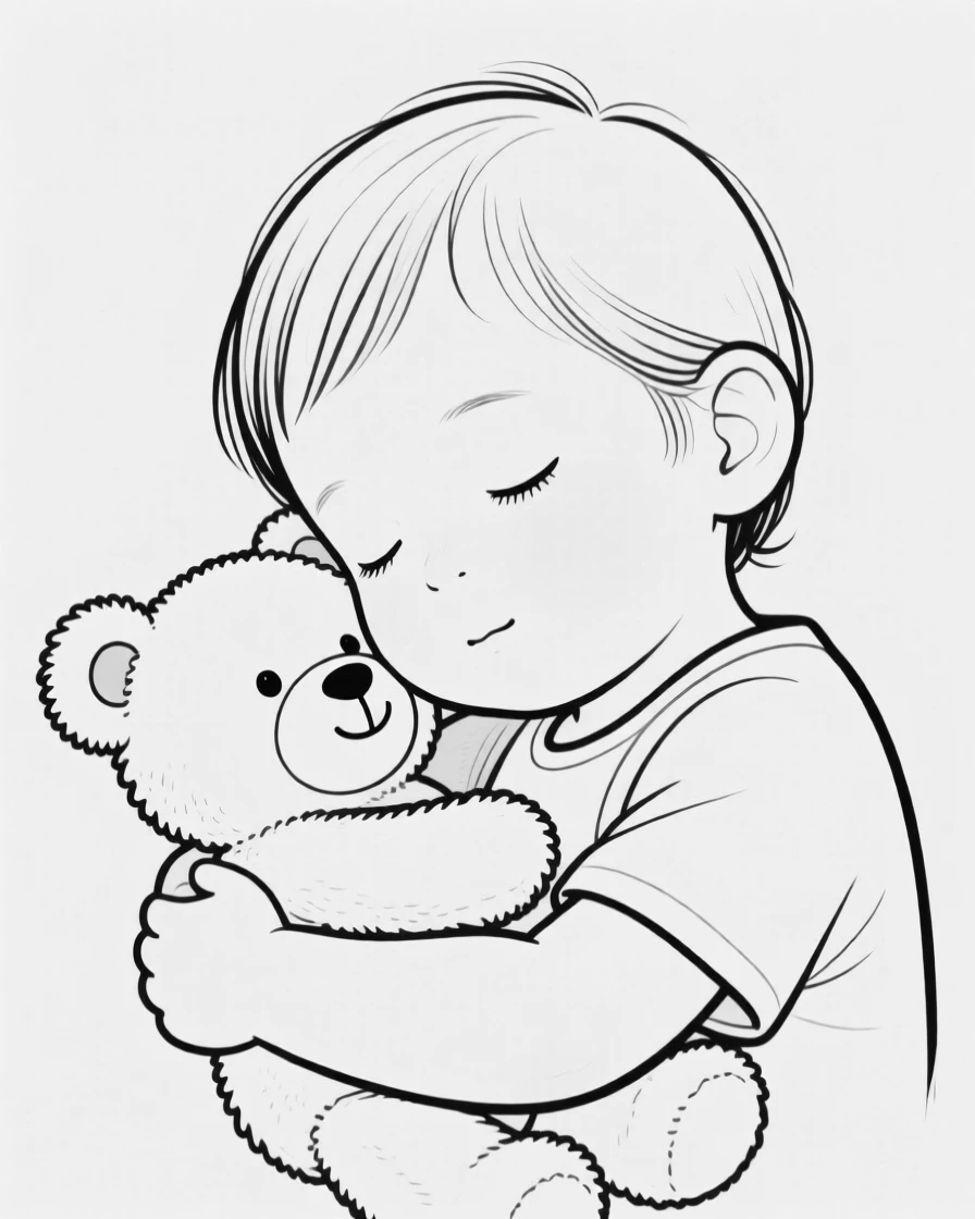 A portrait of a child asleep with a stuffed animal
