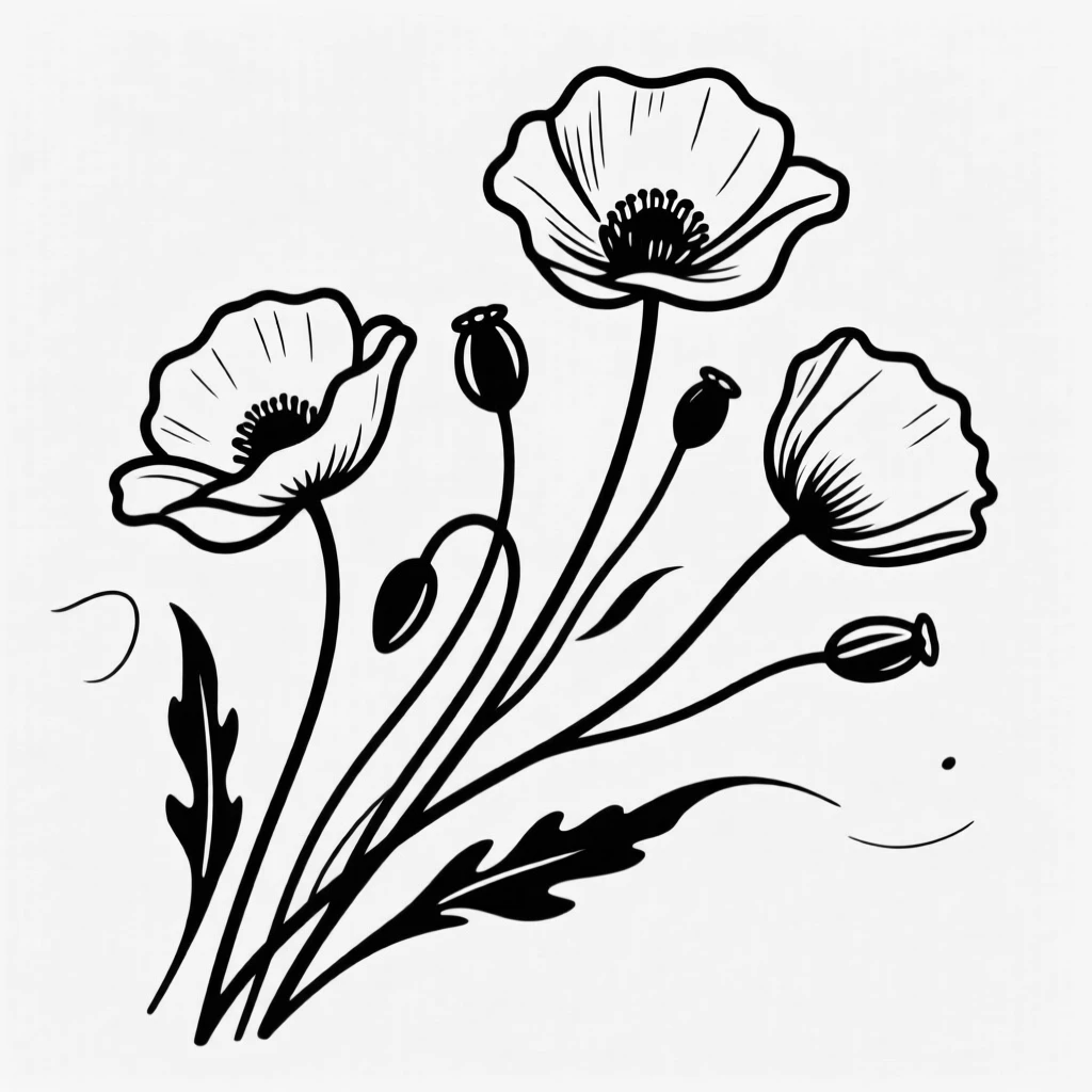 A cluster of wild poppies swaying in a gentle breeze.