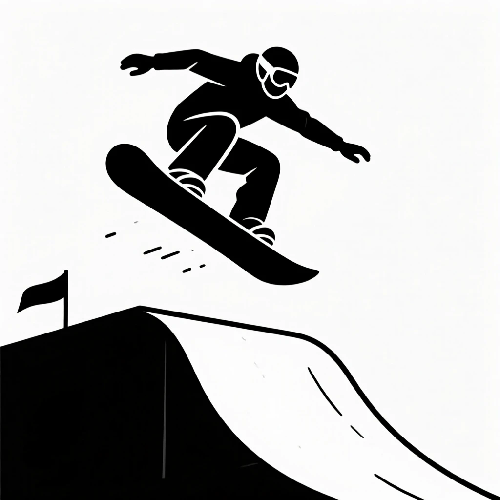 A snowboarder catching air off a jump.