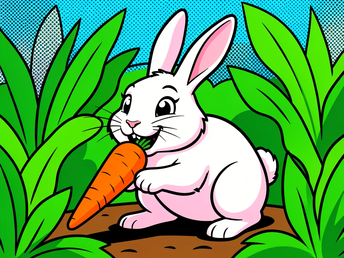 A bunny nibbling on a fresh carrot in a garden