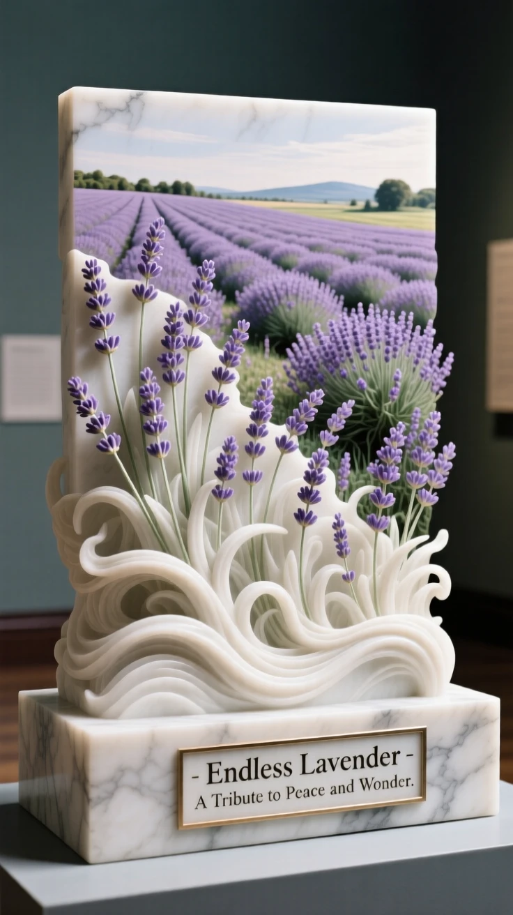 A breathtaking view of an endless field of blooming lavender, rich with color and atmosphere, evoking peace and wonder