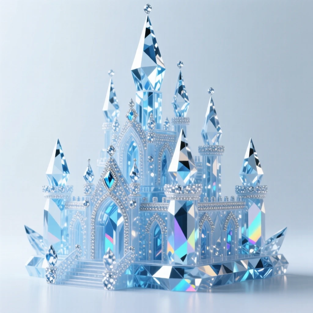 An ice queen's palace built entirely from glittering frozen crystal spires.