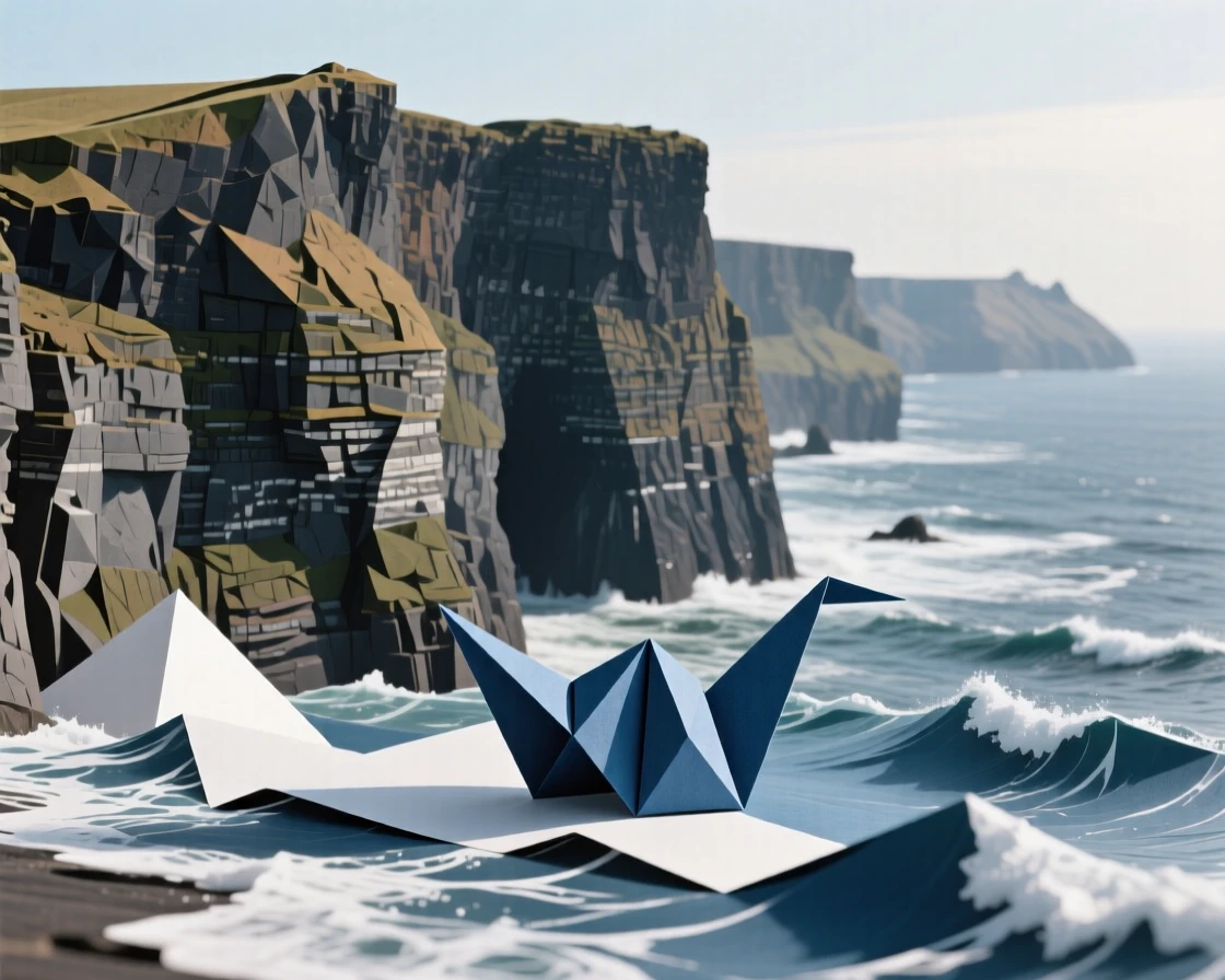 The Cliffs of Moher rising dramatically above a churning Atlantic sea.