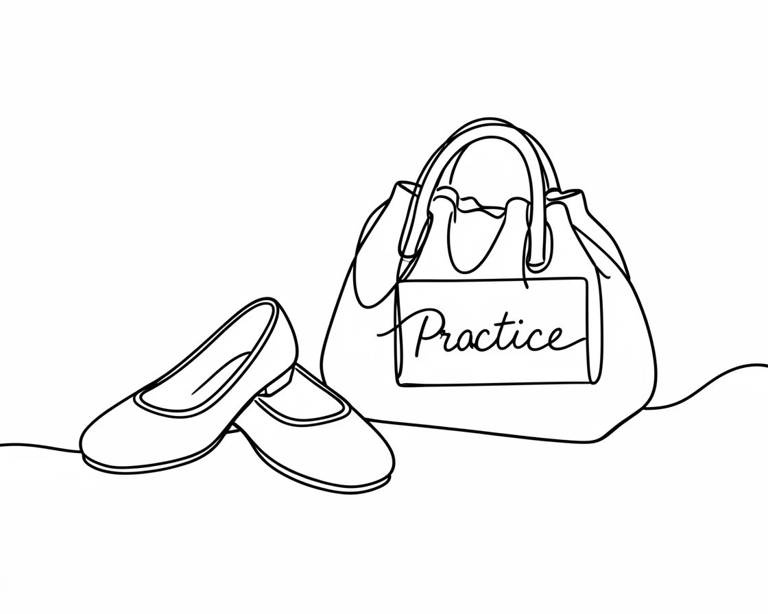 A pair of ballet flats resting beside a dancer's practice bag