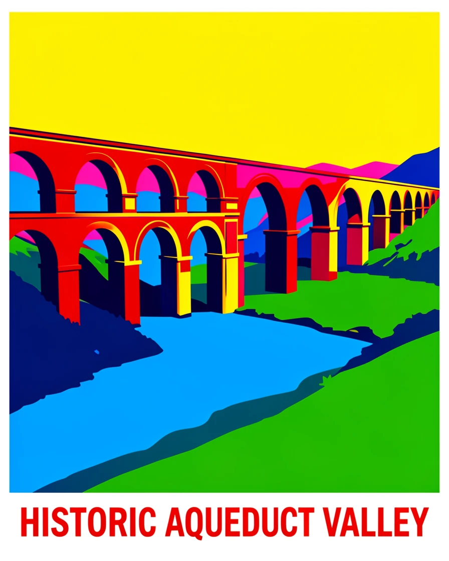 Historic aqueduct stretching across a valley