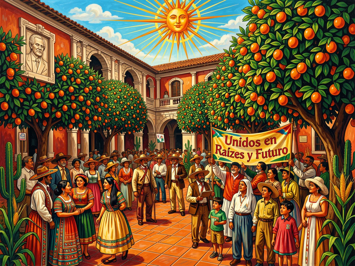 A grand palace courtyard filled with orange trees