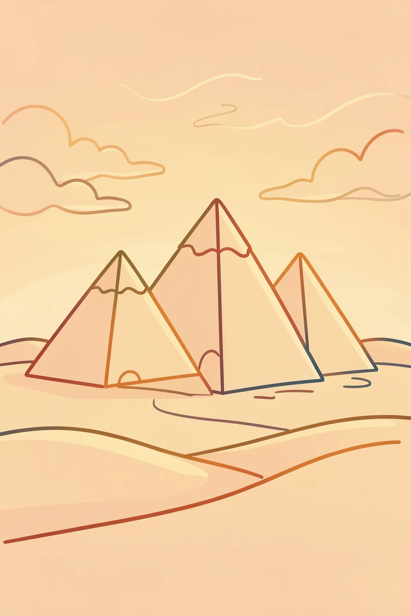 The pyramids of Giza standing against a warm desert sky.
