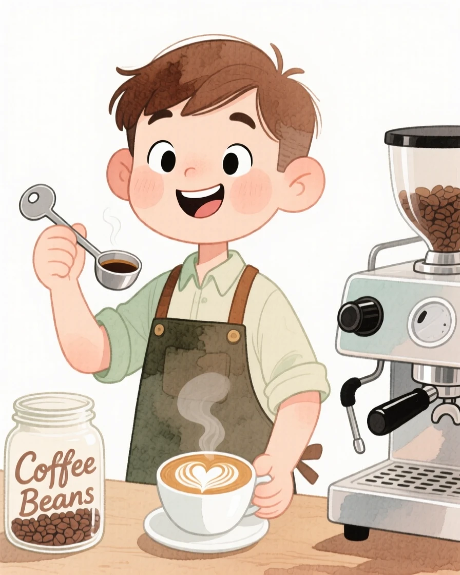 A barista posing with the instruments of their craft