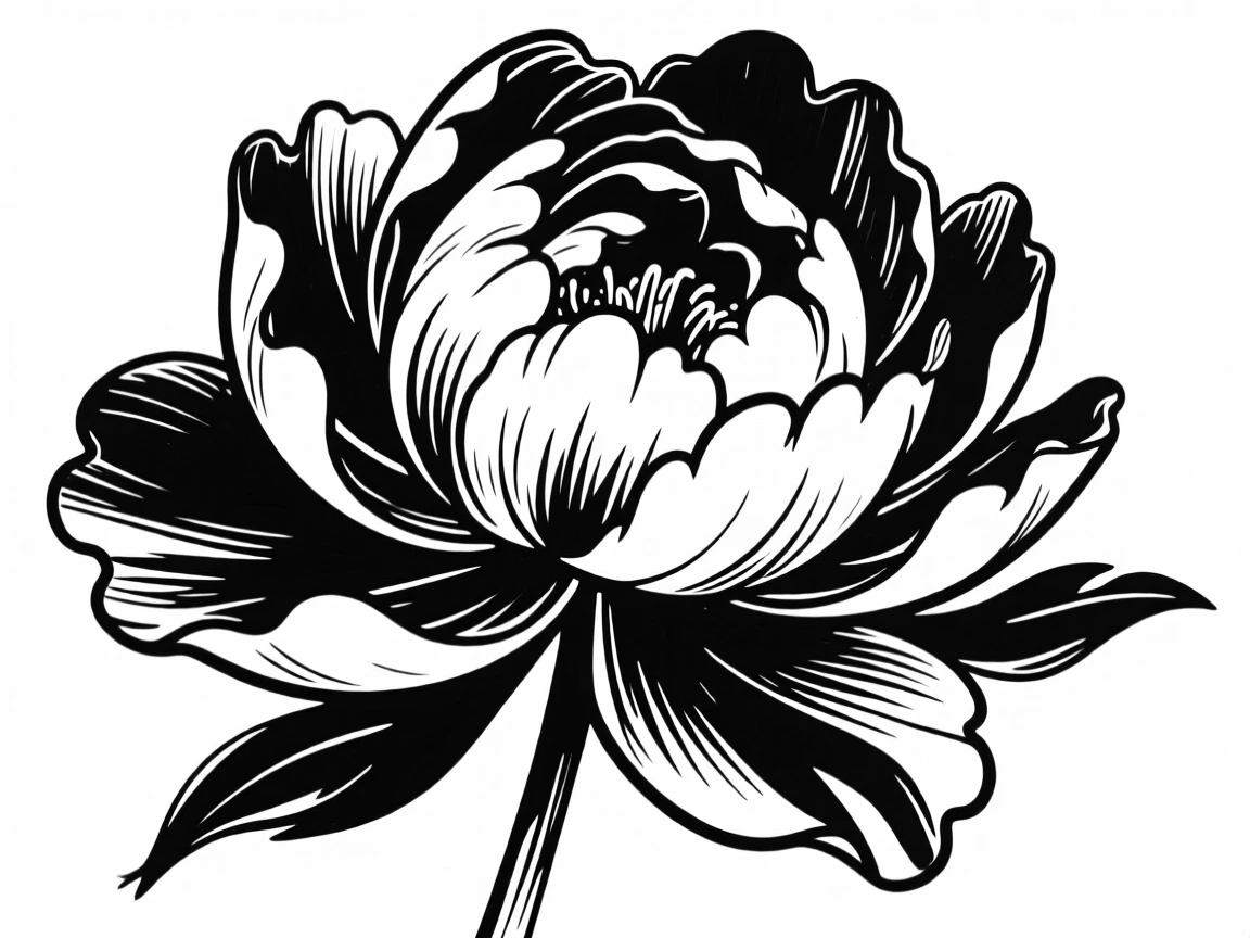 A single peony in full bloom with layered ruffled petals.