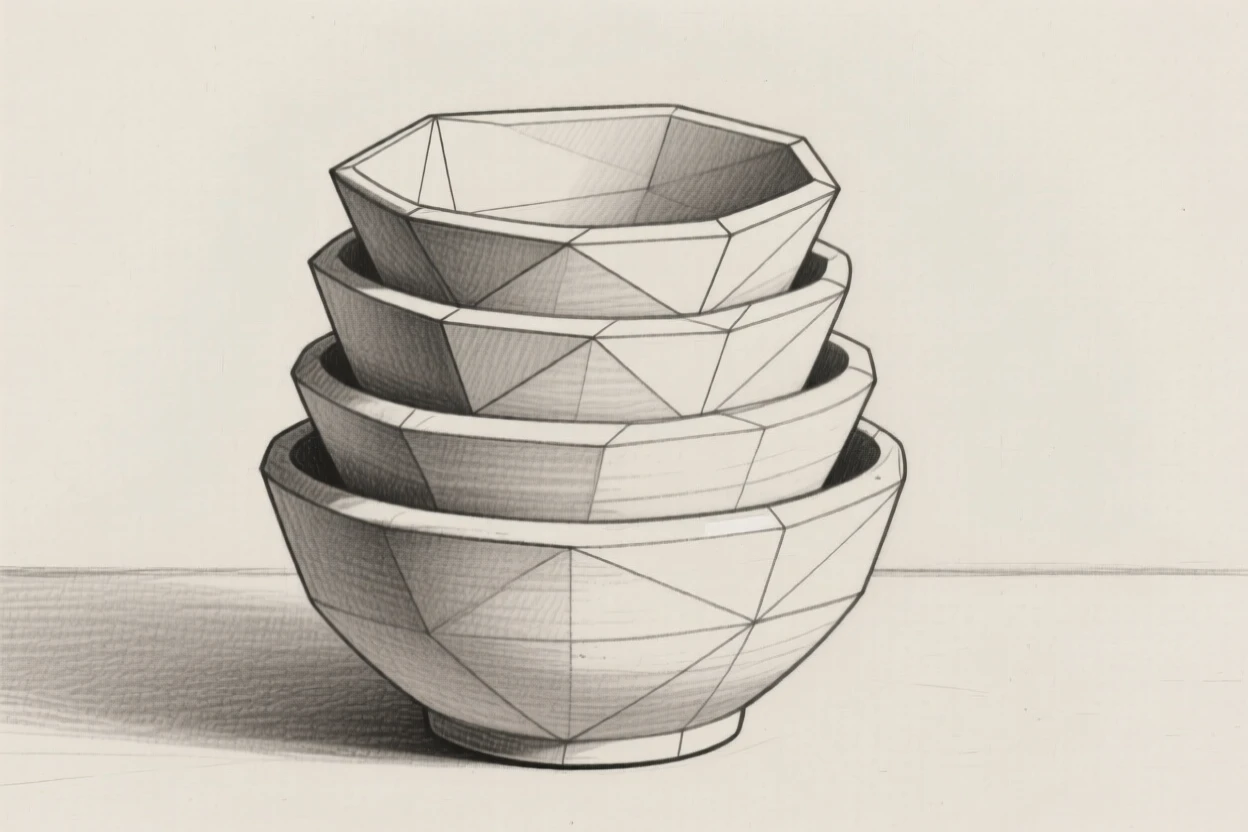 A stack of hand-thrown ceramic pottery bowls