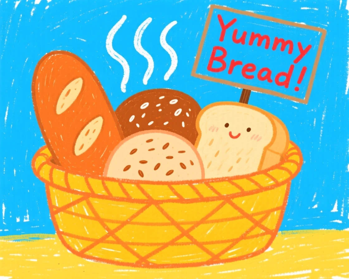 A basket of fresh baked bread still steaming from the oven.