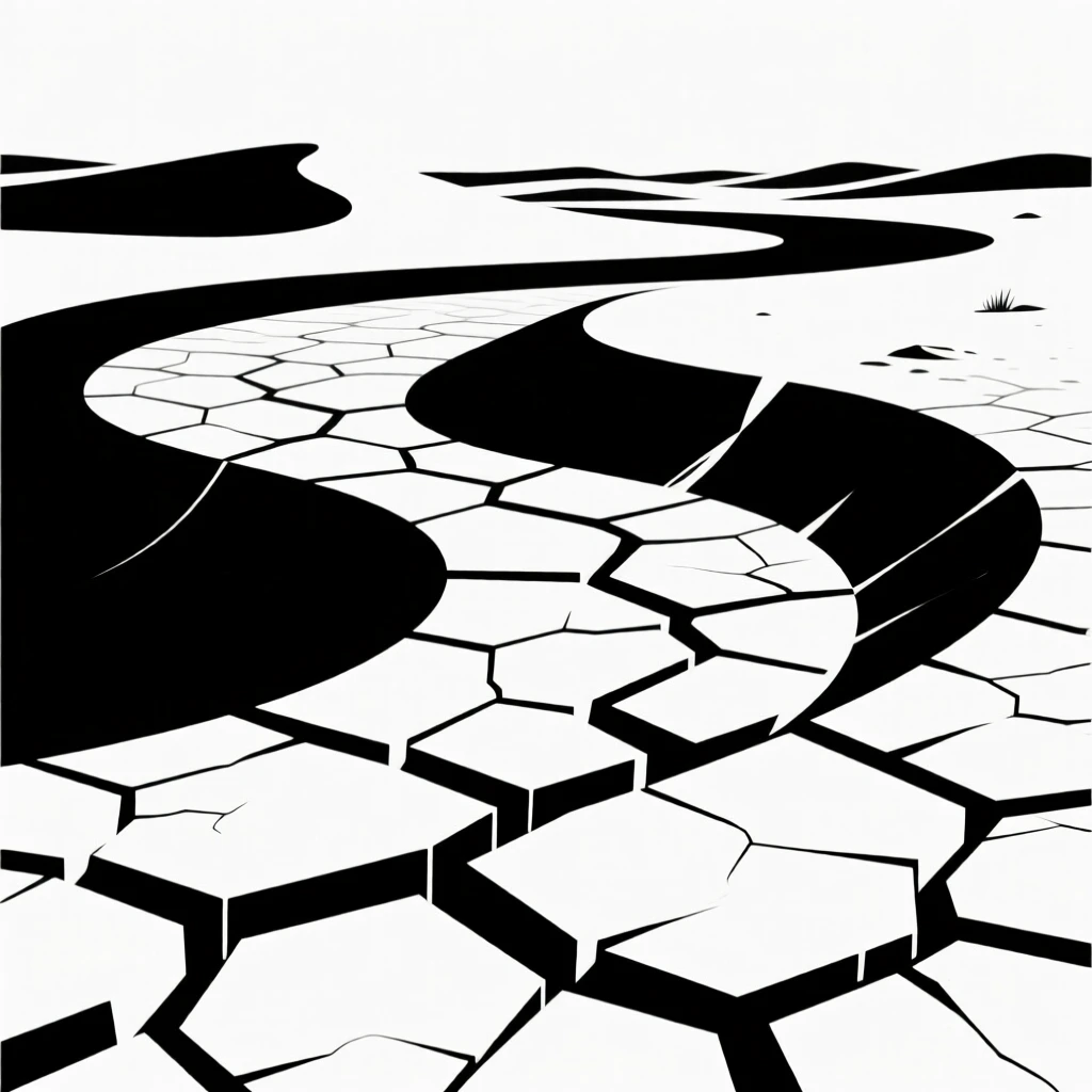 Cracked earth in a dry desert basin.