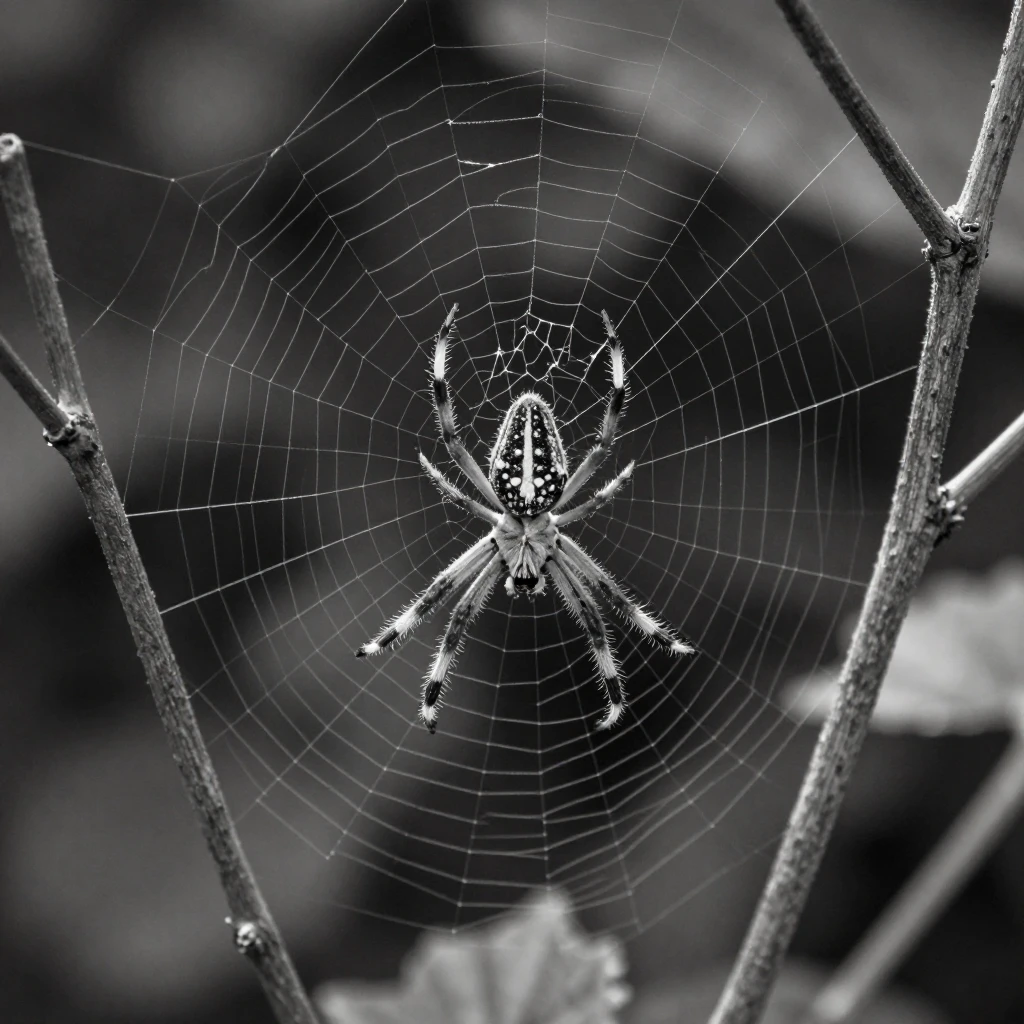 A garden spider spins an intricate web between branches between two garden branches.