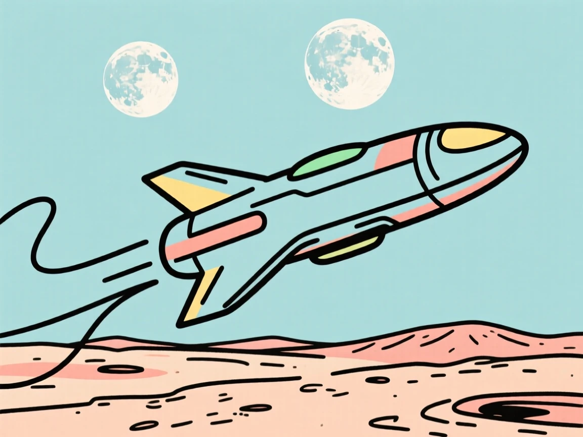 A spaceship exploring the surface of a distant alien planet with two moons.