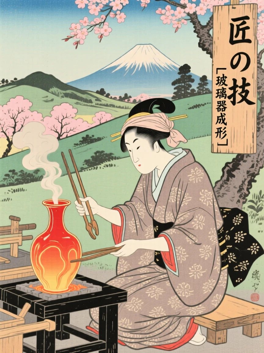 A papermaker shaping molten glass into a vase.