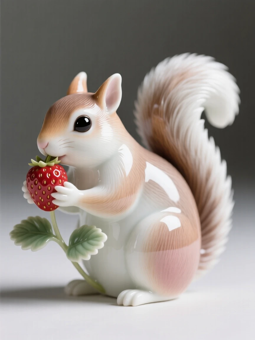 A tiny squirrel nibbling on a wild strawberry, utterly charming and full of innocent wonder.