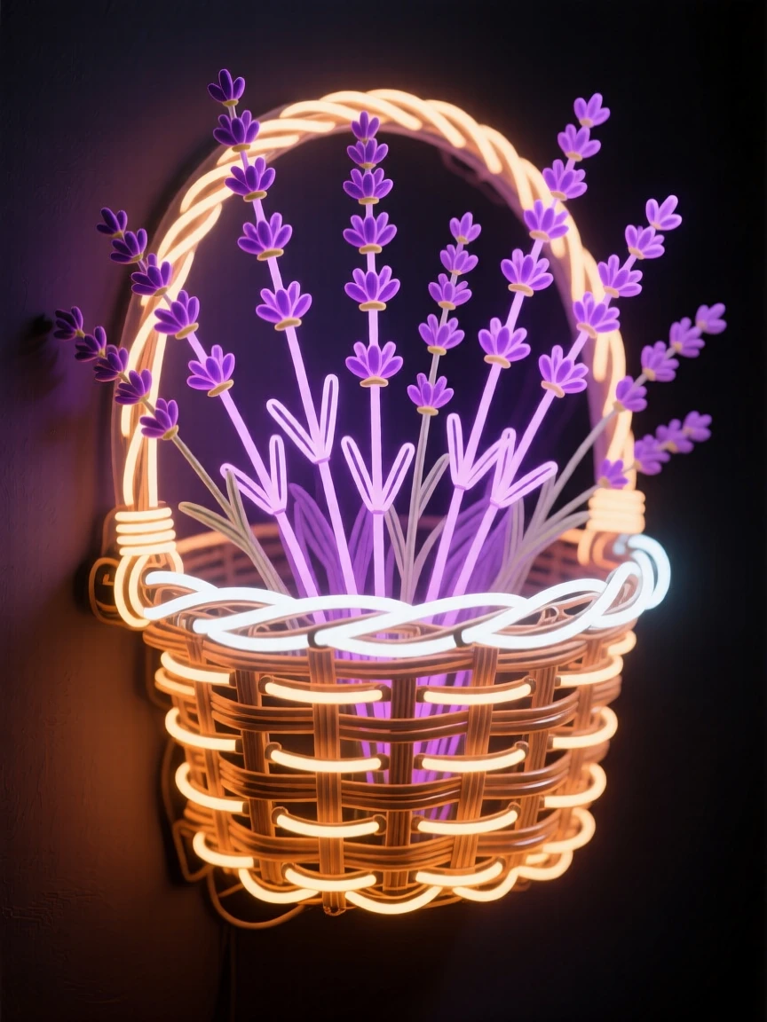 A rustic basket filled with freshly cut lavender stems.