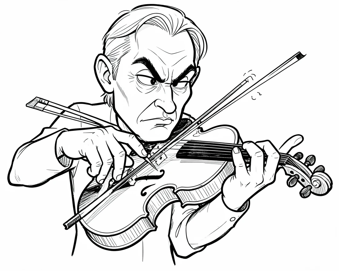 [Occupations & Hobbies] Detailed scene of a focused violin maker carving a delicate instrument body, showcasing skill and dedication