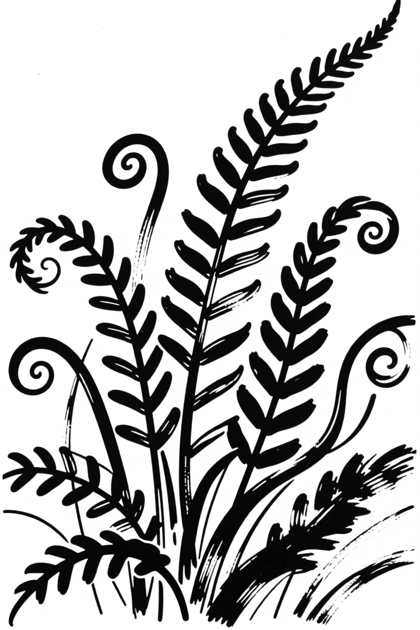 A patch of forest ferns unfurling their fronds in dappled light.