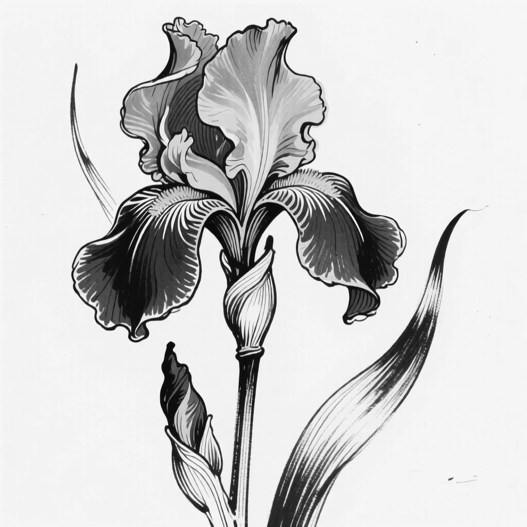 A single iris flower with striking purple and yellow petals.