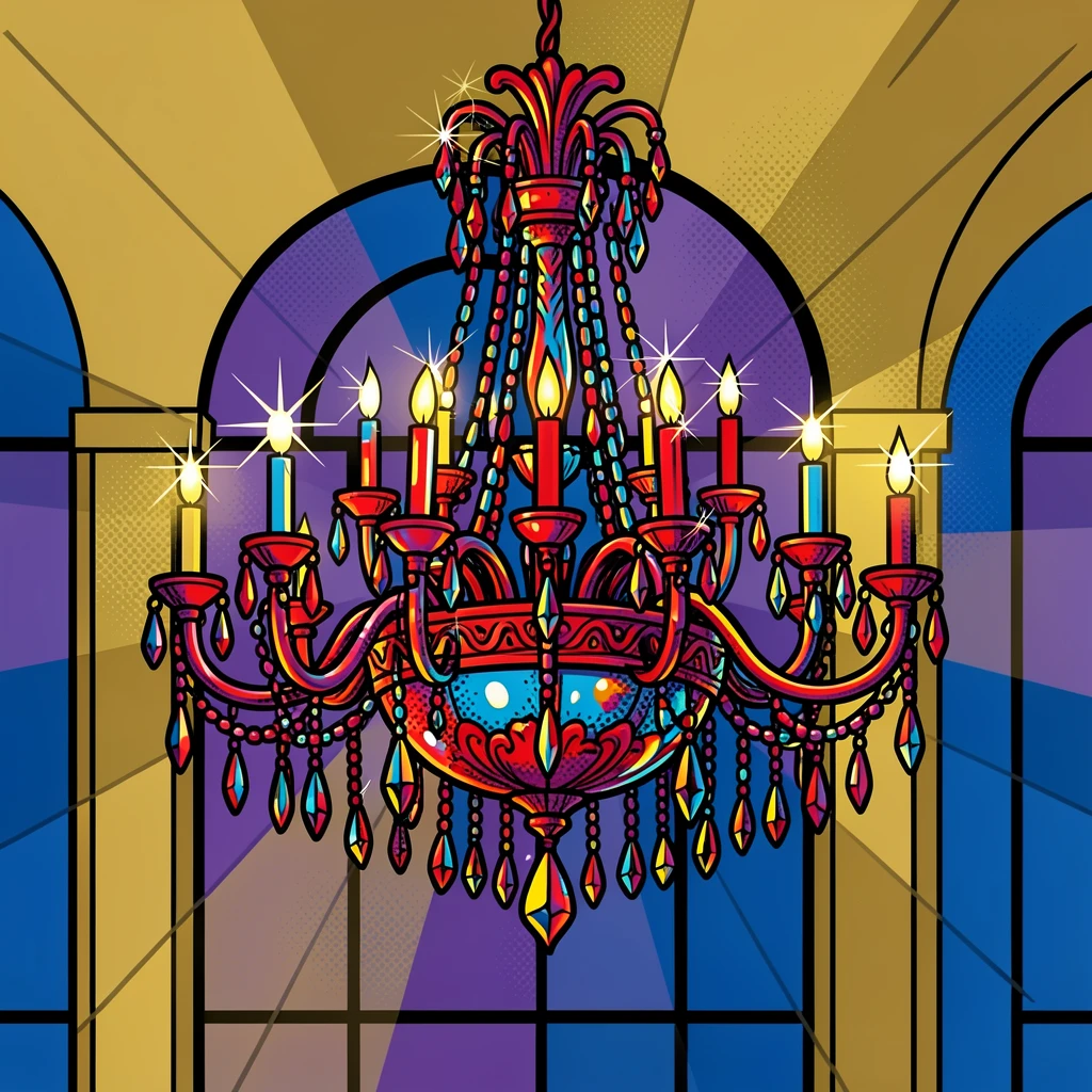 A grand antique chandelier hanging in an opulent ballroom