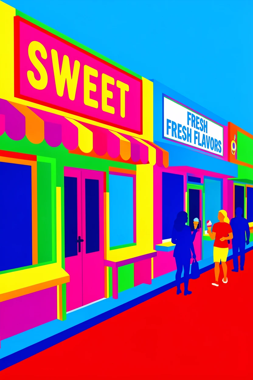 Coastal boardwalk lined with ice cream shops