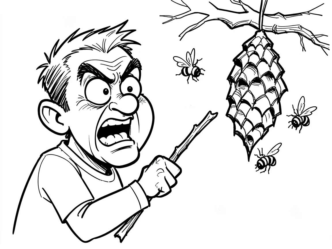 A man poked a beehive and clearly regretting the decision immediately.