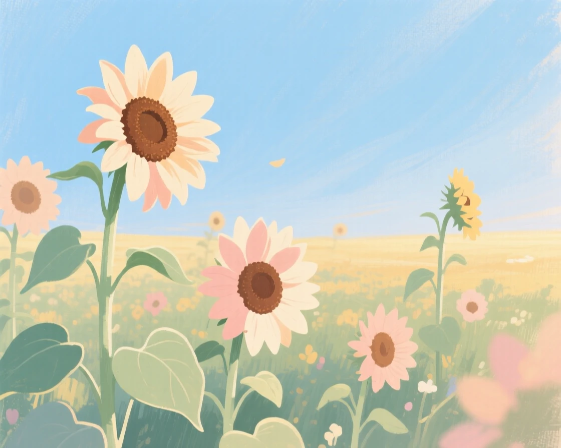 A field of sunflowers stretching toward a clear blue summer sky