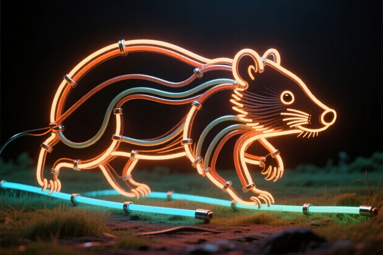 A wombat captured mid-stride crossing an open clearing.