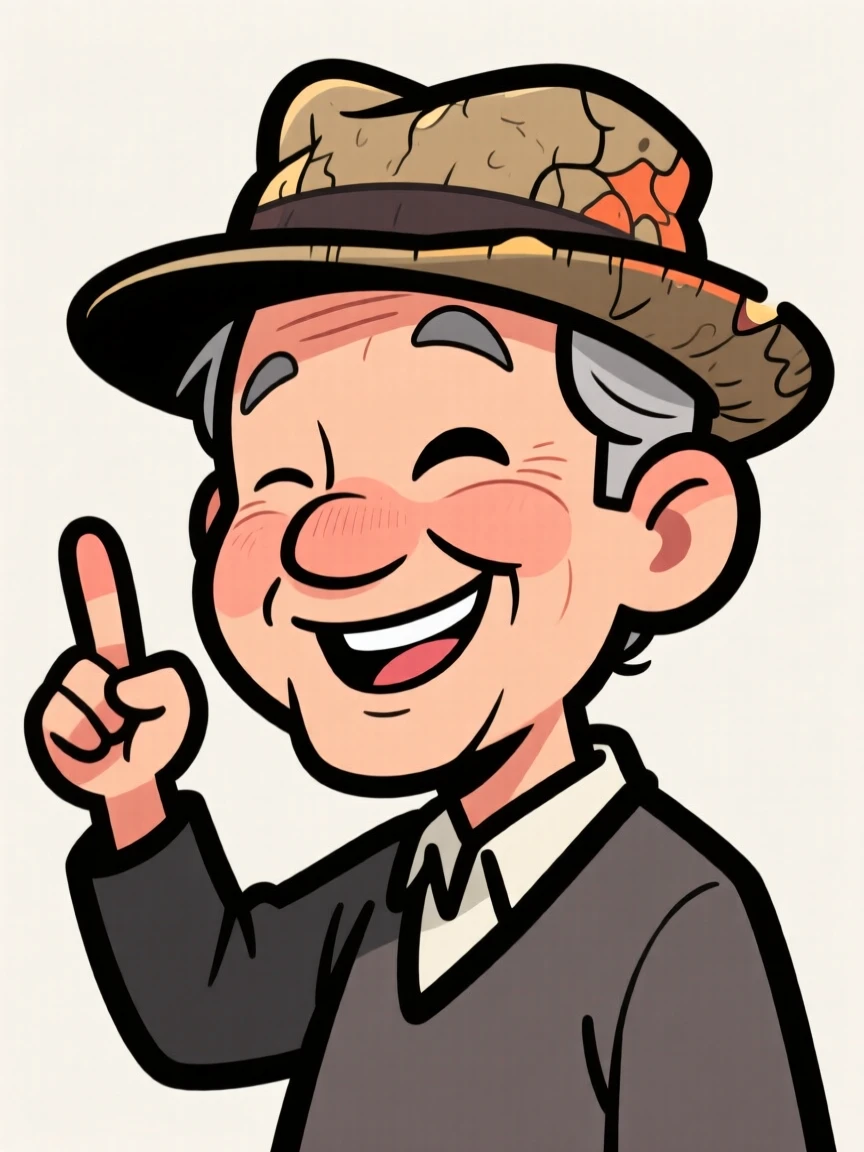 A charming portrait of a kind-hearted teacher, raising one eyebrow with a knowing smirk, wearing their favorite well-worn hat.