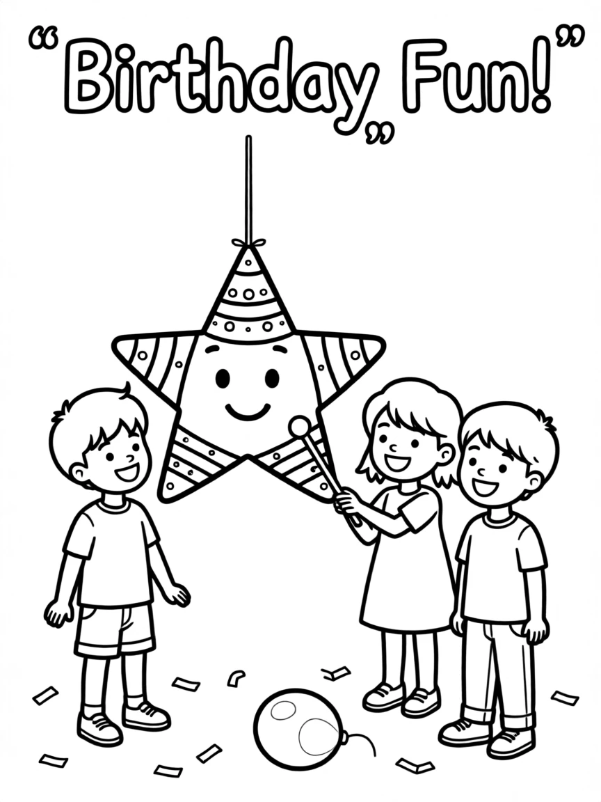 A birthday piñata being gently tapped by excited children