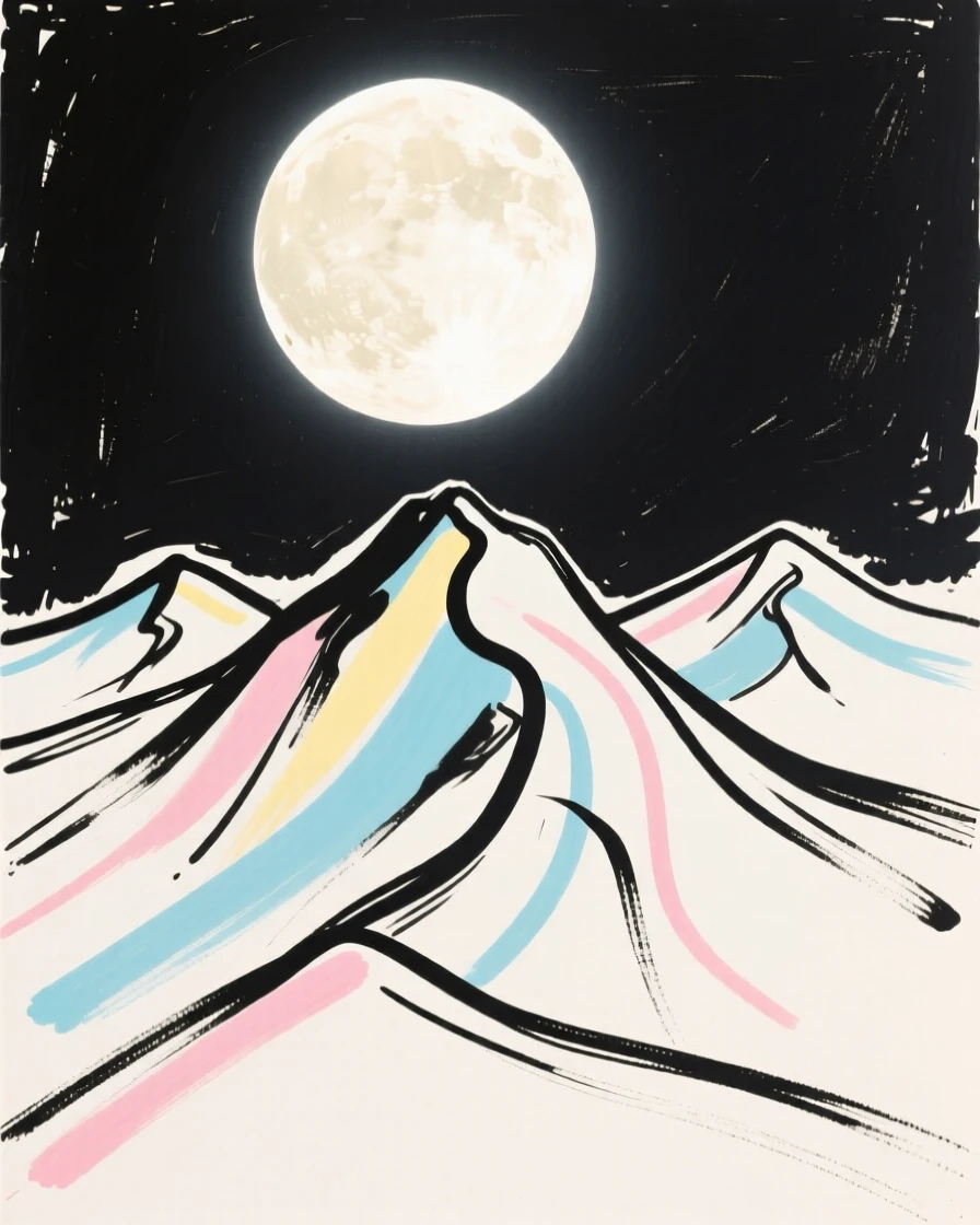 A full moon glowing brightly above a silhouetted mountain range.