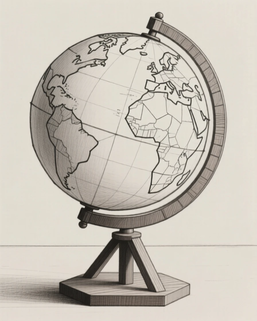 An antique globe resting on a wooden stand