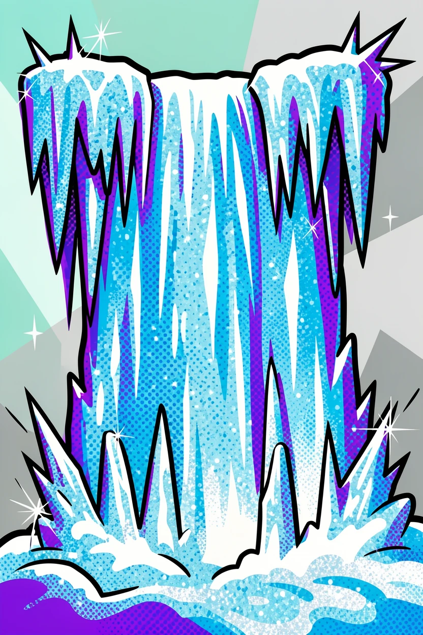 A frozen waterfall encased in glittering icicles