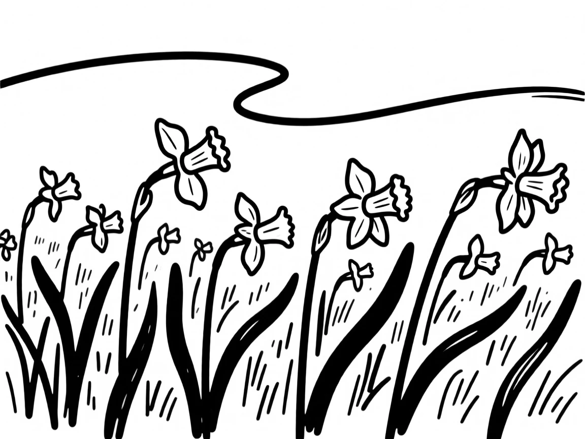 A field of daffodils announcing the arrival of spring.