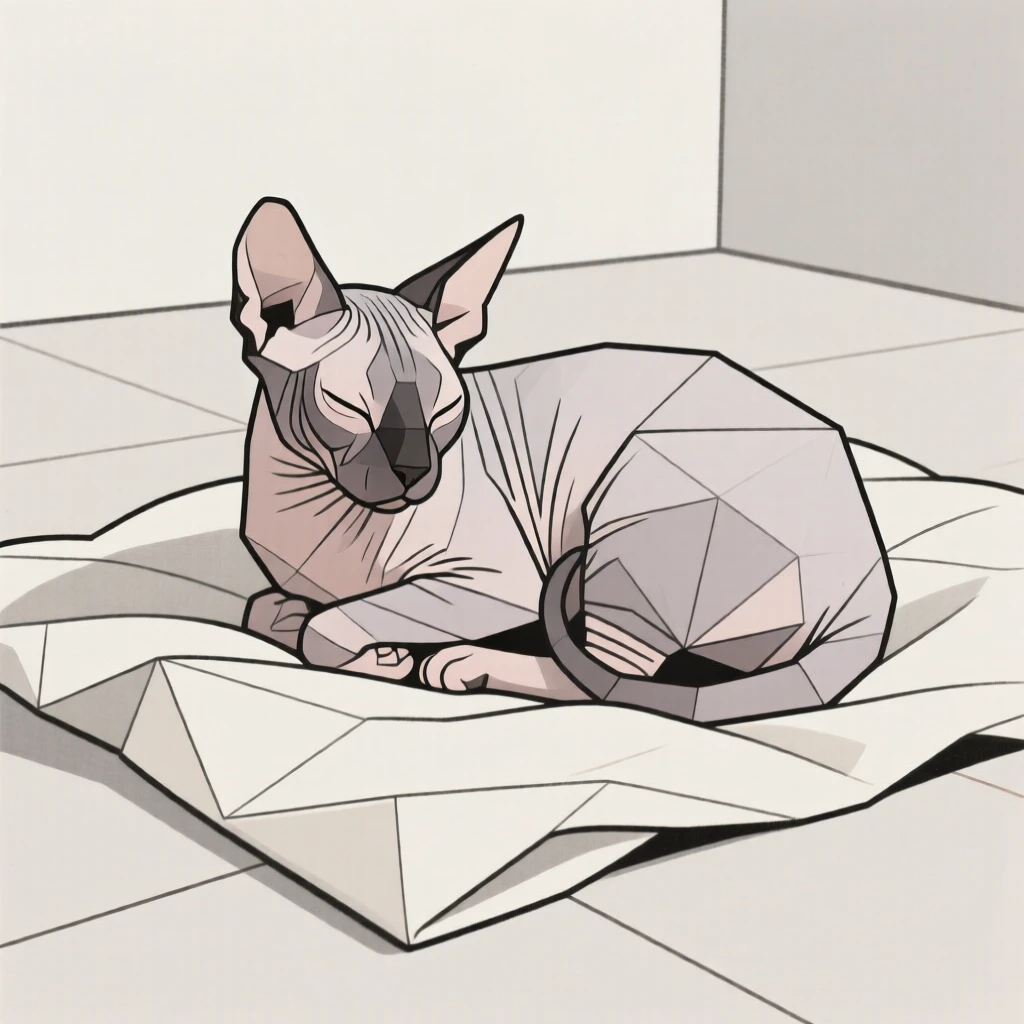 A Sphynx cat curled up on a blanket
