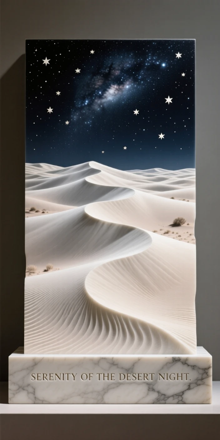 A breathtaking view of a desert dune landscape under a starry sky, rich with color and atmosphere, evoking peace and wonder