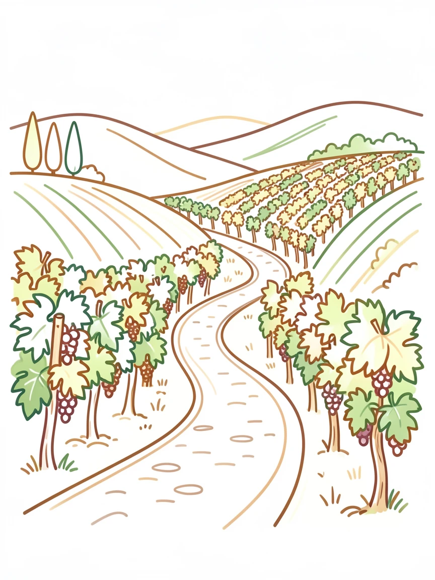 A rustic vineyard trail winding through the hills of Tuscany.
