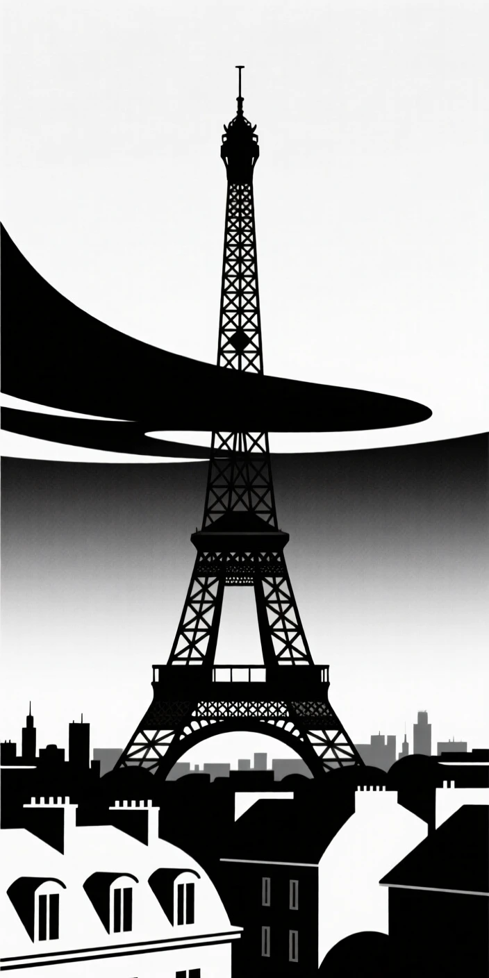 The Eiffel Tower rising above the Paris skyline at dusk.