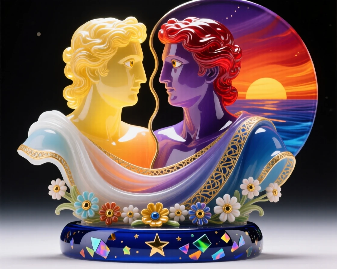 Janus the two-faced god gazing at both sunrise and sunset simultaneously, symbolic and profound.