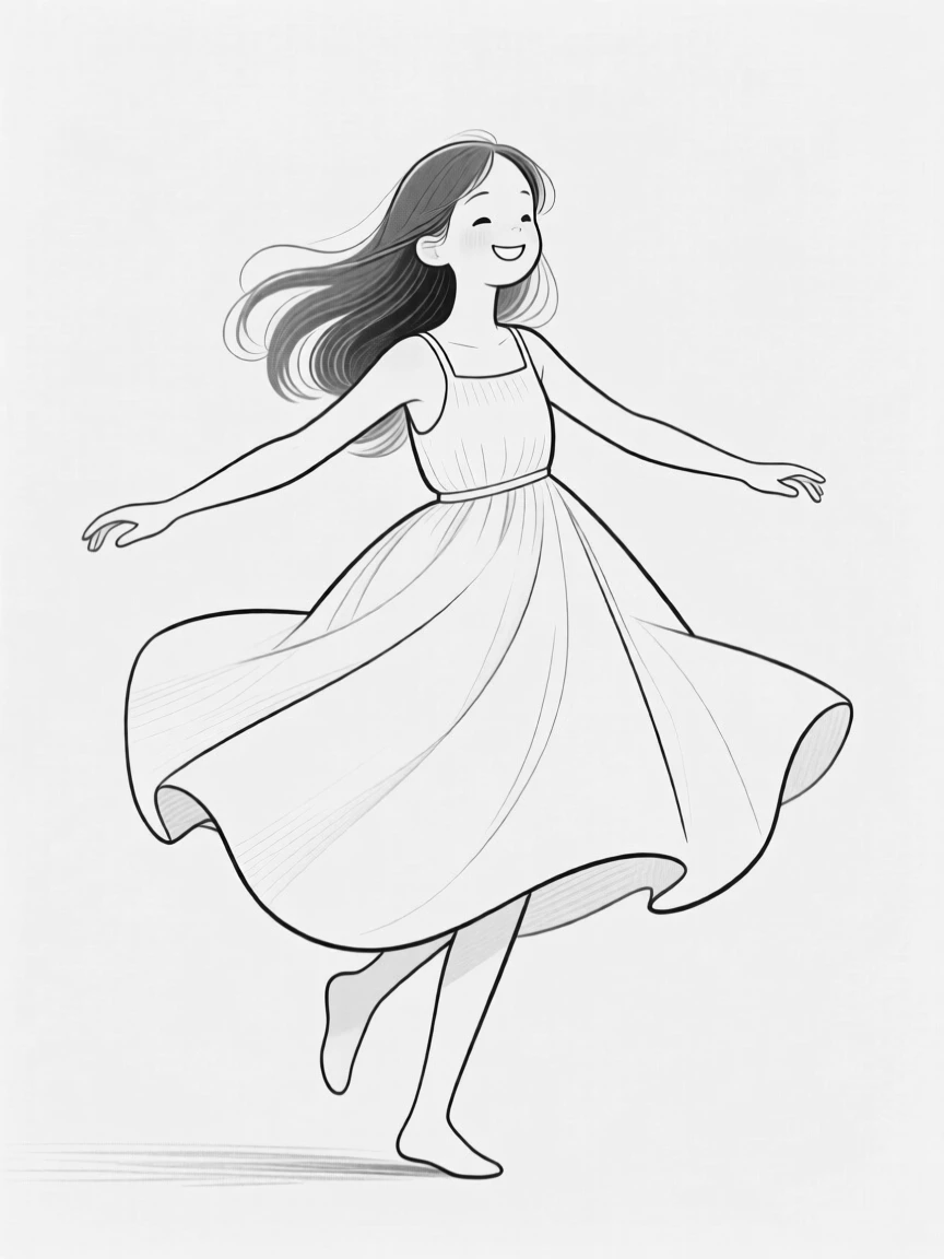 A young girl twirling in a flowing summer dress