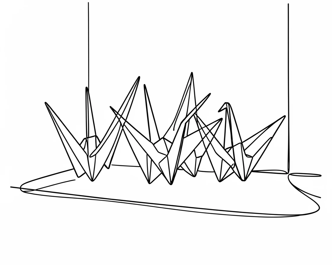 An origami crane collection displayed on a windowsill